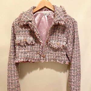 Hot & Delicious Pink Tweed Cropped Jacket